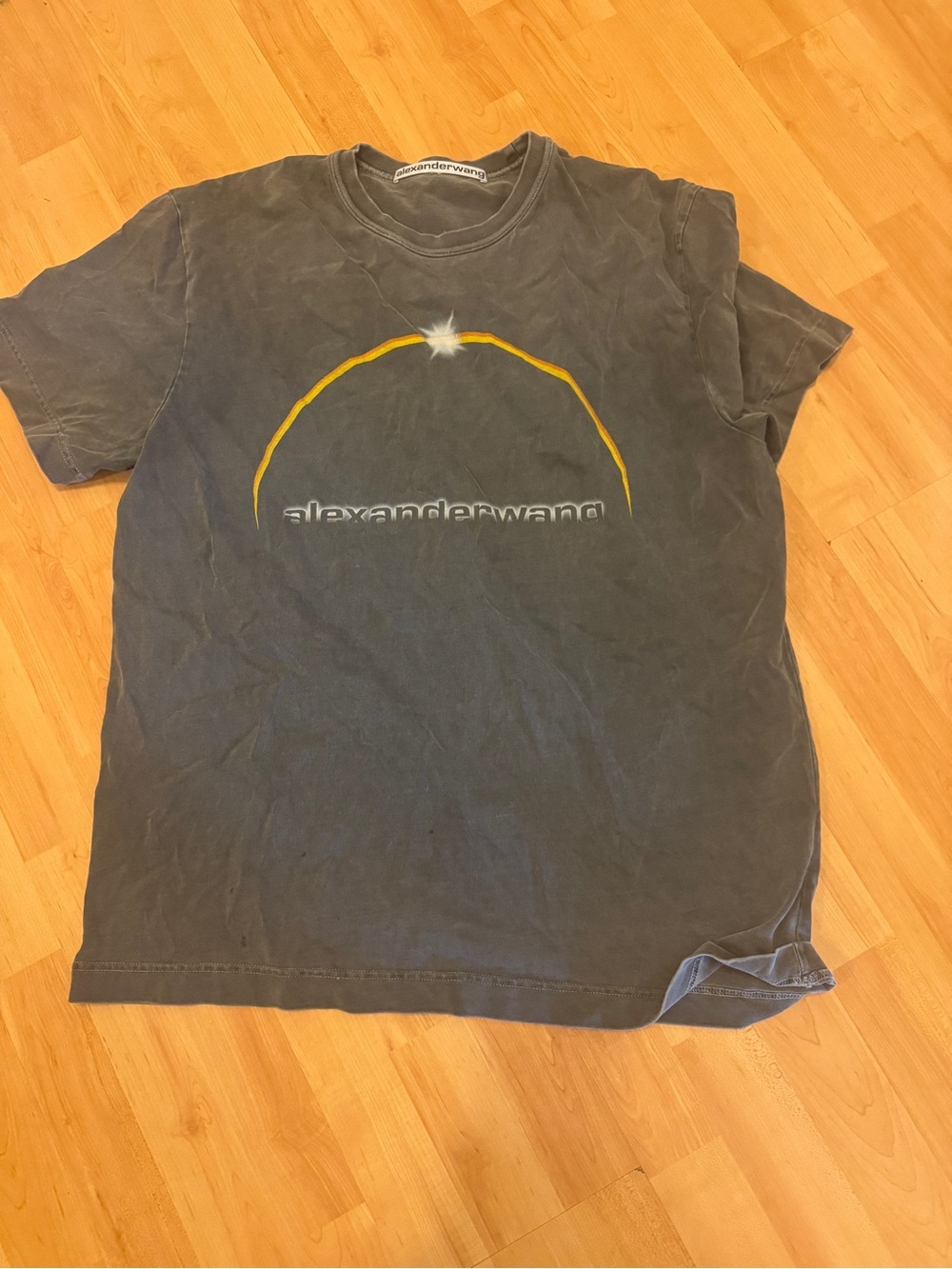 Alexander Wang Black Short-Sleeve Graphic Tee with Yellow Arc